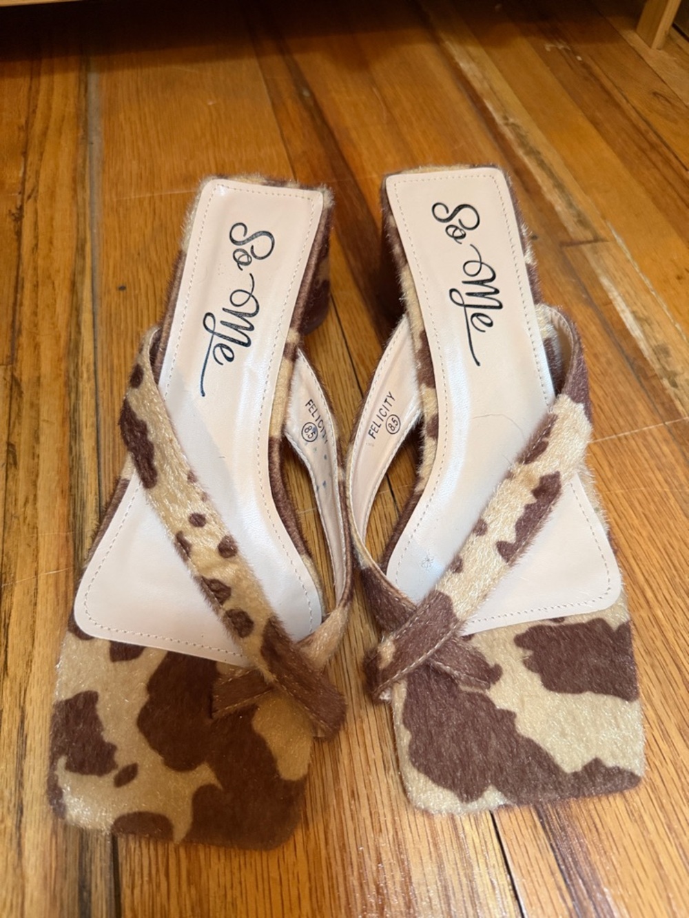So Me Brown and Cream Cowhide Mule Slides